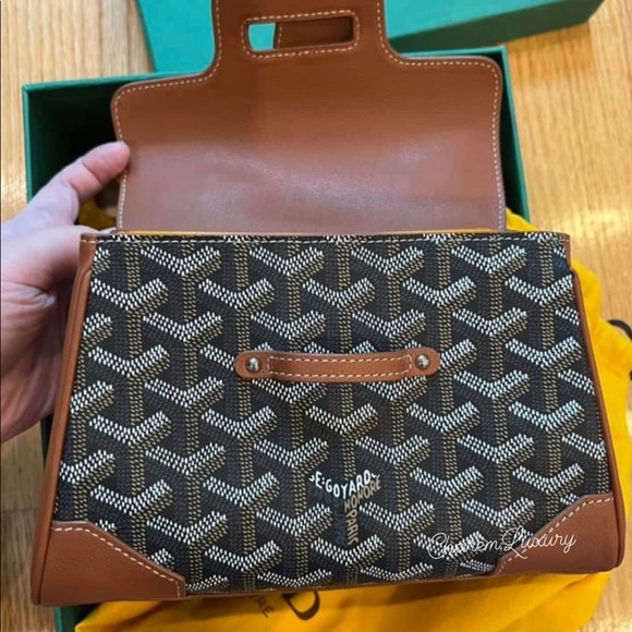 AUTHENTIC! 🤎 Goyard Saigon Top Handle Mini Brown🤎 Leather Crossbody Bag - Picture 10 of 13